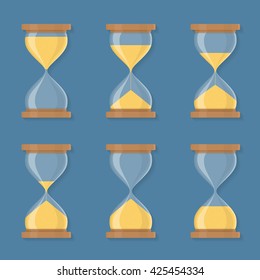 Transparent sandglass icons set, time hourglass, sandclock, flat design, vector eps10 illustration