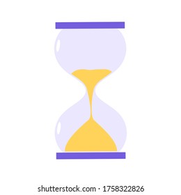 Transparent sandglass, time hourglass, sandclock. Vector illustration. For packaging, brochures, advertising, design.