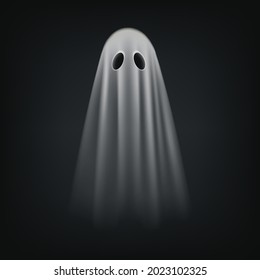 Transparent scary halloween ghost on a dark background.