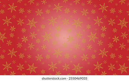 Transparent seamless pattern of gold snowflakes on a red background