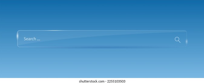 Transparent search bar icon on a blue background. Vector illustration. Realistic search bar button.