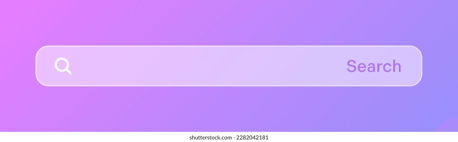 Barra de búsqueda transparente. Motor de navegador de Internet con cuadro de búsqueda, barra de direcciones y campo de texto. diseño de interfaz de usuario, elemento de interfaz de sitio web con iconos web y botón pulsador. Ilustración del vector