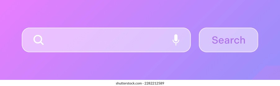 Barra de búsqueda transparente. Motor de navegador de Internet con cuadro de búsqueda, barra de direcciones y campo de texto. diseño de interfaz de usuario, elemento de interfaz de sitio web con iconos web y botón pulsador. Ilustración del vector