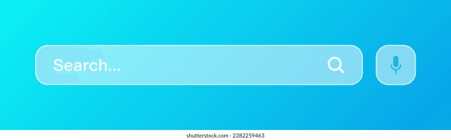 Transparent search bar. Internet browser engine with search box, address bar and text field. UI design, website interface element with web icons and push button. Vector illustration