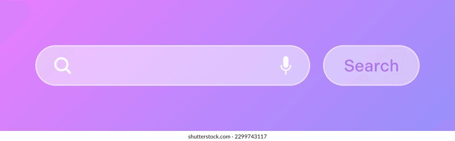 Barra de búsqueda transparente. Motor de navegador de Internet con cuadro de búsqueda, barra de direcciones y campo de texto. diseño de interfaz de usuario, elemento de interfaz de sitio web con iconos web y botón pulsador. Ilustración del vector