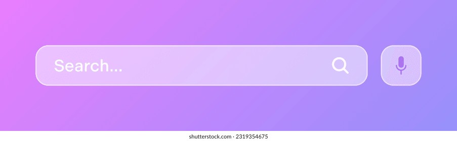 Transparent search bar. Internet browser engine with search box, address bar and text field. UI design, website interface element with web icons and push button. Vector illustration