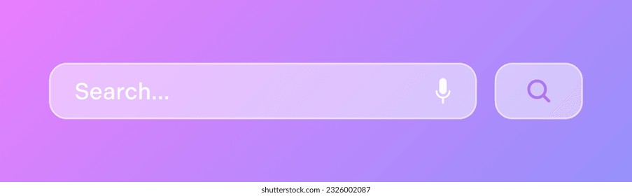 Barra de búsqueda transparente. Motor de navegador de Internet con cuadro de búsqueda, barra de direcciones y campo de texto. diseño de interfaz de usuario, elemento de interfaz de sitio web con iconos web y botón pulsador. Ilustración del vector