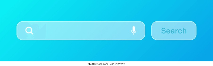 Transparent search bar. Internet browser engine with search box, address bar and text field. UI design, website interface element with web icons and push button. Vector illustration