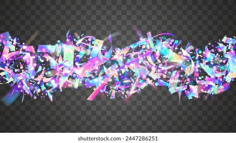 Transparent Serpentine. Laser Isolated Cristals. Cristal Design. Pink Happy Tinsel. Glare Texture. Digital Dust. Iridescent Background. Carnaval Sparkle. Purple Transparent Serpentine