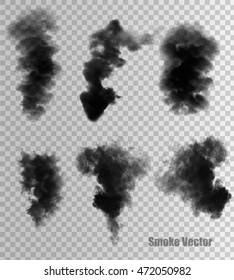 Transparent set of black smoke vectors.