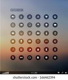 transparent Set of web flat icons on blur background/ Vector plat transparent icon