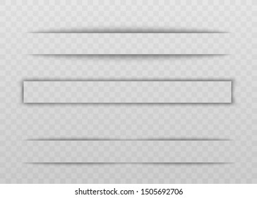 Transparent shadow and blank empty divider or border. Frame with shadow effect on a transparent background, set of realistic border, vector illustration.