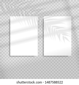 Transparent shadow overlay effects for branding. Blank vertical paper sheet with shadow overlay. Scene Shadow from window. Realistic window light and shadow of vertical paper sheet with shade stripes.