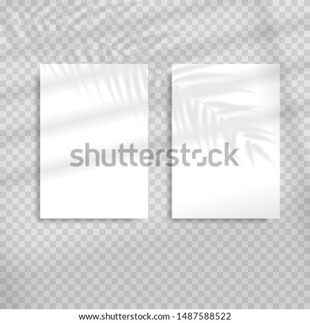 Transparent shadow overlay effects for branding. Blank vertical paper sheet with shadow overlay. Scene Shadow from window. Realistic window light and shadow of vertical paper sheet with shade stripes.