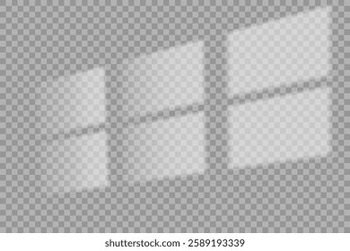 Transparent shadow from the window and blinds. Realistic soft shadow light effect.Vector.