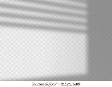 Sombra transparente de la ventana con jalousie sobre fondo transparente. Fondo del efecto de superposición de sombra. Ilustración vectorial. Fondo monocromo para diseño de simulación.
