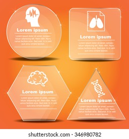 Transparent shape box Vector Banner with icon on orange background, for presentation.