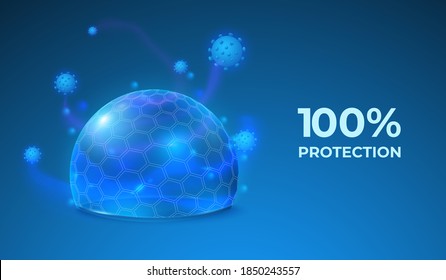 Transparent Shield. Abstract Protect Sphere, Safety Global Energy Field. Protective Antiviral Bubble, 3d Force Recent Dome Vector Background