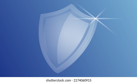 Protector transparente aislado en un fondo azul. Escudo medieval clásico con un resplandor brillante