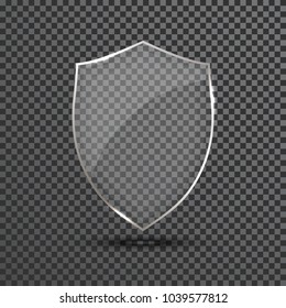 Transparent Shield. Safety Glass Badge Icon. Privacy Guard Banner. Protection Shield Concept. Decoration Secure Element. Defense Sign. Conservation Symbol. Vector illustration.