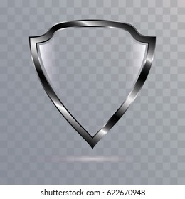 Transparent Shield. Safety Glass Badge Icon. Privacy Guard Banner. Protection Shield Concept. Decoration Secure Element. Defense Sign. Conservation Symbol. Vector illustration