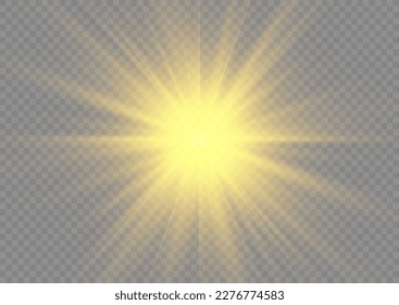 Transparent shine gradient glitter, bright gold flare. Golden star sparkle. Sun rays. Glow isolated yellow light effect set, lens flare, explosion, glitter, line, flash, spark and stars, vector