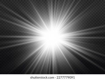 Transparent shine gradient glitter, bright flare. Bright star sparkle. Sun rays. Glow isolated white light effect set, lens flare, explosion, glitter, line, flash, spark and stars. Vector illustration