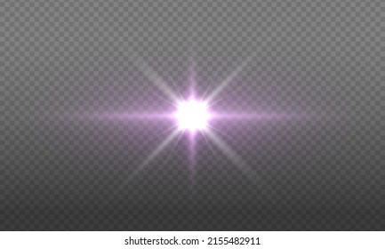 Transparent shine gradient glitter, purple bright flare. Glare texture. Glowing light effect stars bursts with sparkles. Glitter magic white star sparks on transparent background. Xmas lights. Vector