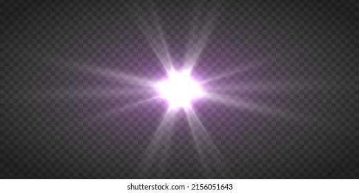 Transparent shine gradient glitter, purple bright flare. Glare texture. Glowing light effect stars bursts with sparkles. Glitter magic white star sparks on transparent background. Xmas lights. Vector