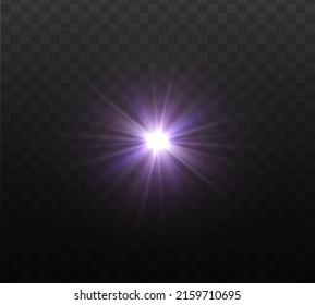 Transparent shine gradient glitter, purple bright flare. Glare texture. Glowing light effect stars bursts with sparkles. Glitter magic white star sparks on transparent background. Xmas lights. Vector