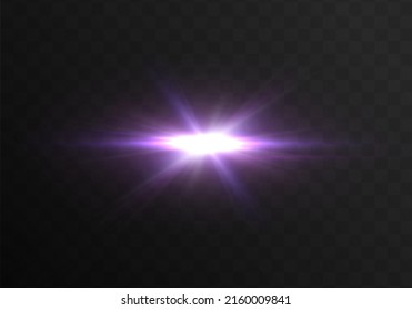 Transparent shine gradient glitter, purple bright flare. Glare texture. Glowing light effect stars bursts with sparkles. Glitter magic white star sparks on transparent background. Xmas lights. Vector