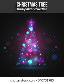 Transparent shining blue christmas tree for holiday design. Vector illustration.