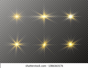 The transparent shining sun, bright flash. Star on transparent background. Sparkling magic dust particles. Bright Star. 