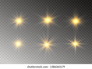 The transparent shining sun, bright flash. Star on transparent background. Sparkling magic dust particles. Bright Star. 