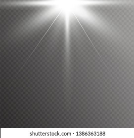 The transparent shining sun, bright flash. Star on transparent background. Sparkling magic dust particles. Bright Star. 