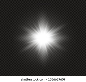 The transparent shining sun, bright flash. Star on transparent background. Sparkling magic dust particles. Bright Star. 