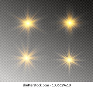 The transparent shining sun, bright flash. Star on transparent background. Sparkling magic dust particles. Bright Star. 
