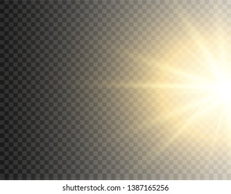 The transparent shining sun, bright flash. Star on transparent background. Sparkling magic dust particles. Bright Star. 
