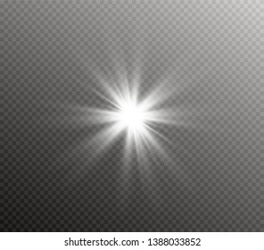 The transparent shining sun, bright flash. Star on transparent background. Sparkling magic dust particles. Bright Star. 