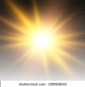 The transparent shining sun, bright flash. Star on transparent background. Sparkling magic dust particles. Bright Star. 