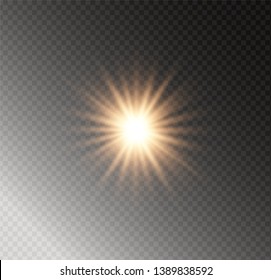 The transparent shining sun, bright flash. Star on transparent background. Sparkling magic dust particles. Bright Star. 