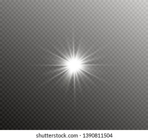 The transparent shining sun, bright flash. Star on transparent background. Sparkling magic dust particles. Bright Star. 