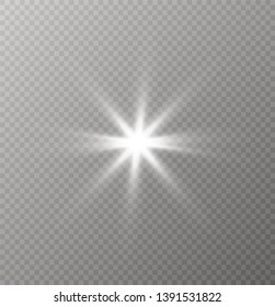The transparent shining sun, bright flash. Star on transparent background. Sparkling magic dust particles. Bright Star. 