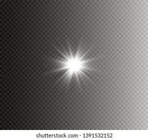 The transparent shining sun, bright flash. Star on transparent background. Sparkling magic dust particles. Bright Star. 