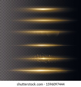 Transparent shining sun, bright flash. Vector sparkles. Bright Star. Yellow glowing light explodes on a transparent background. Sparkling magical dust particles.   To center a bright flash.