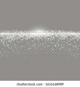 Transparent shining sun, bright flash. Bright Star. White glowing light explodes on a transparent background. Sparkling magical dust particles. Vector sparkles. To center a bright flash.