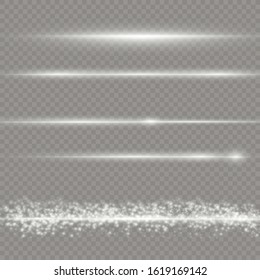 Transparent shining sun, bright flash. Bright Star. White glowing light explodes on a transparent background. Sparkling magical dust particles. Vector sparkles. To center a bright flash.