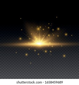 
Transparent shining sun, bright flash. Yellow glowing light explodes on a transparent background. To center a bright flash. Sparkling magical dust particles. Bright Star. Vector sparkles.
