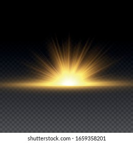 
Transparent shining sun, bright flash. Yellow glowing light explodes on a transparent background. To center a bright flash. Sparkling magical dust particles. Bright Star. Vector sparkles.

