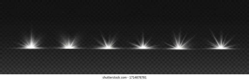 Transparent shining sun, bright flash. White glowing light explodes on a transparent background. To center a bright flash. Sparkling magical dust particles. Bright Star. Vector sparkles.